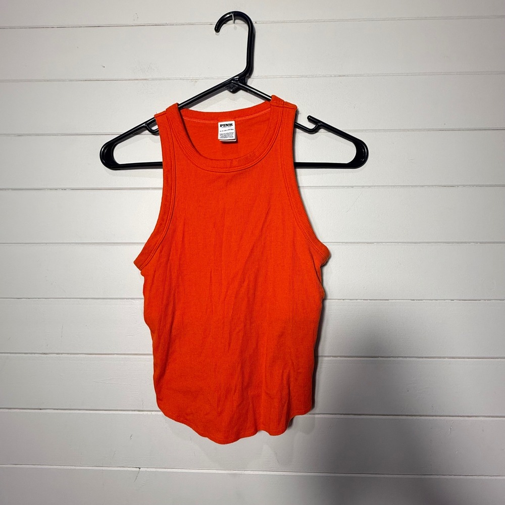 PINK Victoria's Secret Ribbed Racerback Tank Top Small Orange Shelf Bra